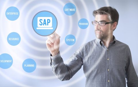 businessman touching SAP